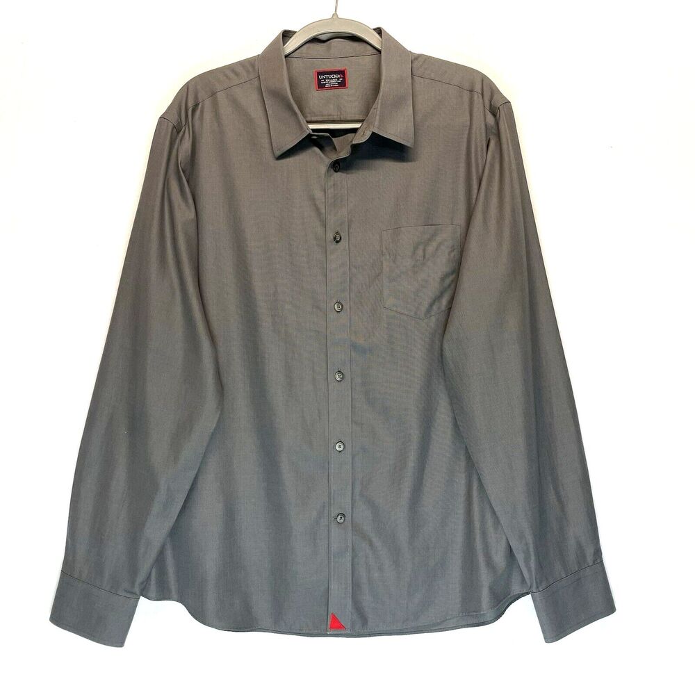 Untuckit Mens Shirt Size 2XL‎ Long Sleeve Button Down Gray Wrinkle Free